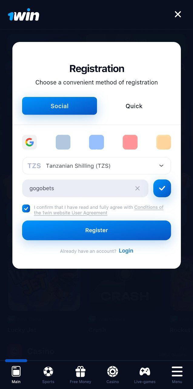 1win social registration