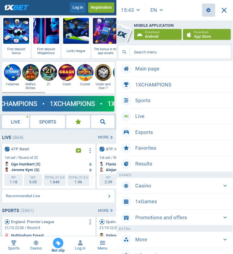 Mobile version of 1xBet