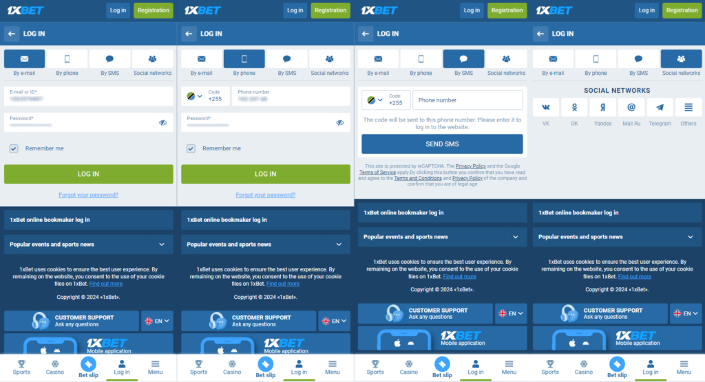1xBet login mobile