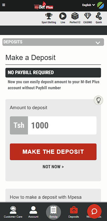 M-Bet deposit page