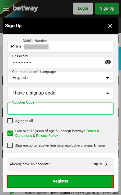 betway registration form