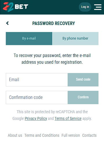 22bet forgotten password