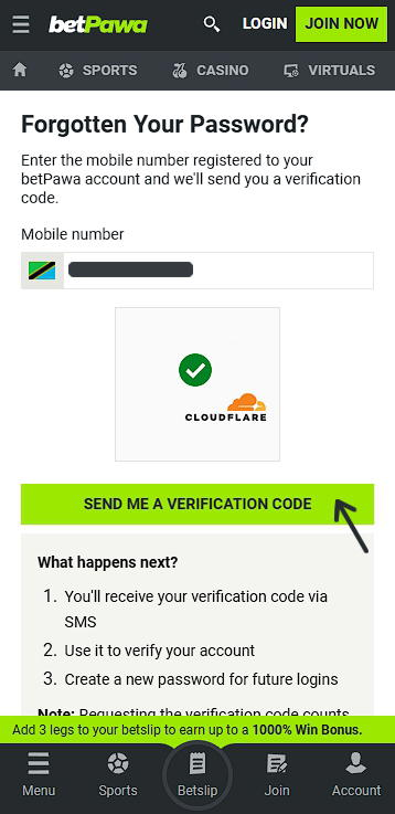 Betpawa password recovery