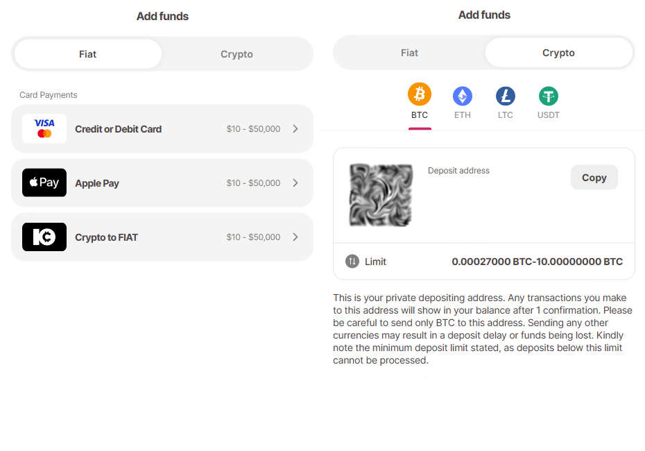 Algorithm for making a deposit using cryptocurrency