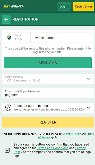 betwinner registration form