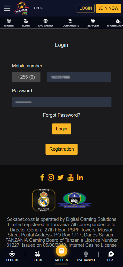 Sokabet log in