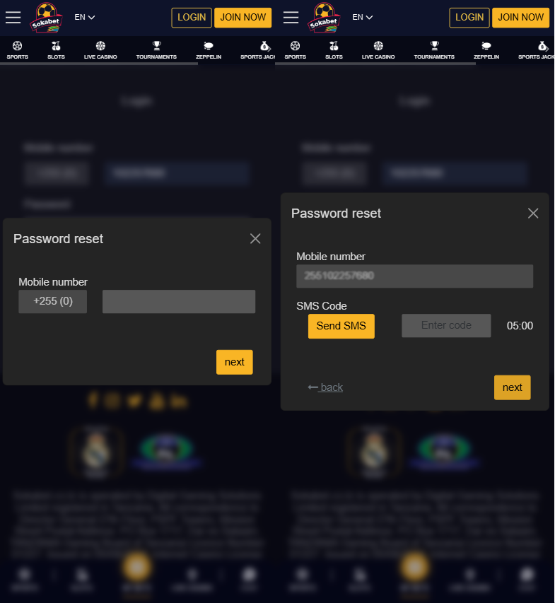 Sokabet Password recovery