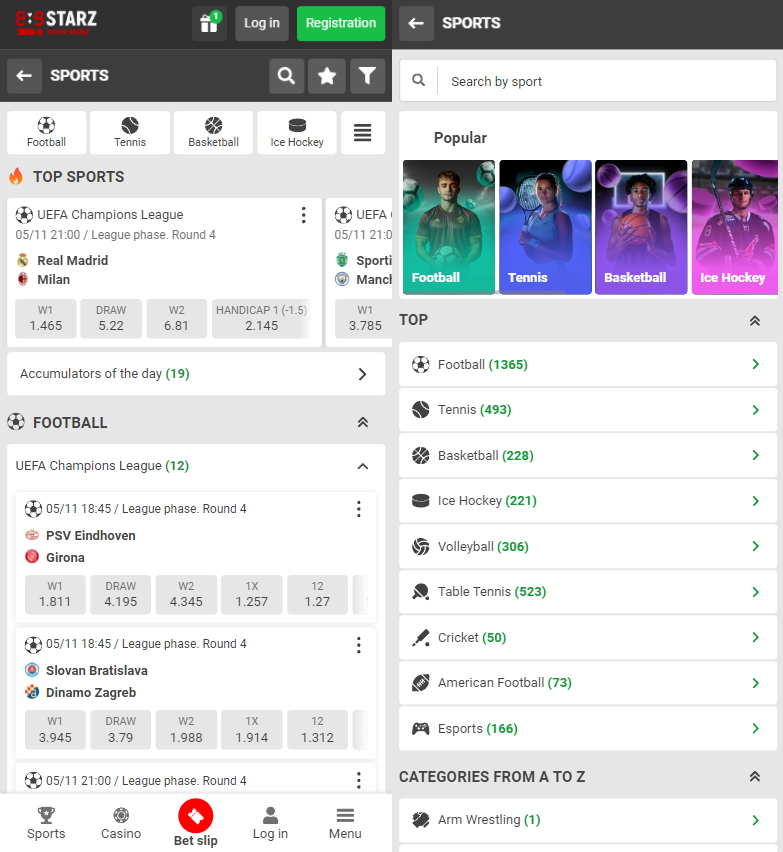 Sports betting in the 888Starz app
