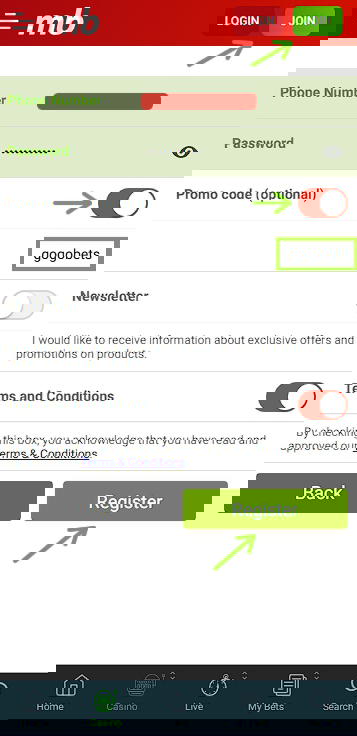 Meridianbet registration page