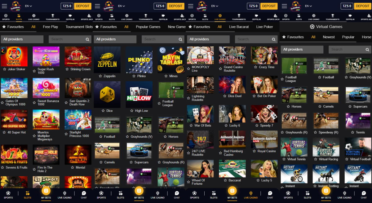 Casino page in the Sokabet app