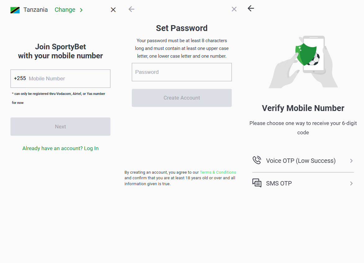 SportyBet TZ registration 