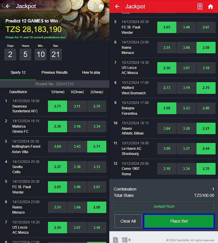 Sportybet jackpot tz prediction today  