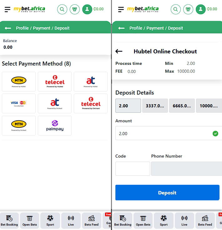 Mybet deposit form