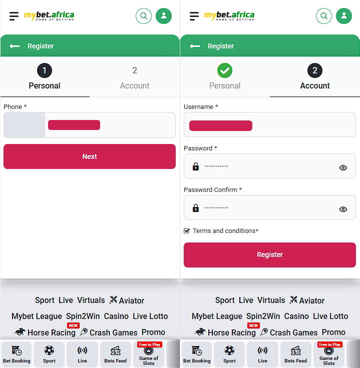 Mybet registration form