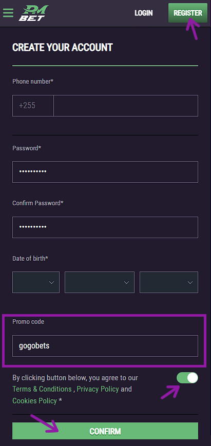 Pmbet registration code